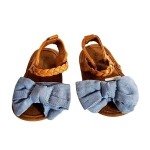 SB01 * Rising Star Girls Bow Sandals Brown/Blue Size 9-12M